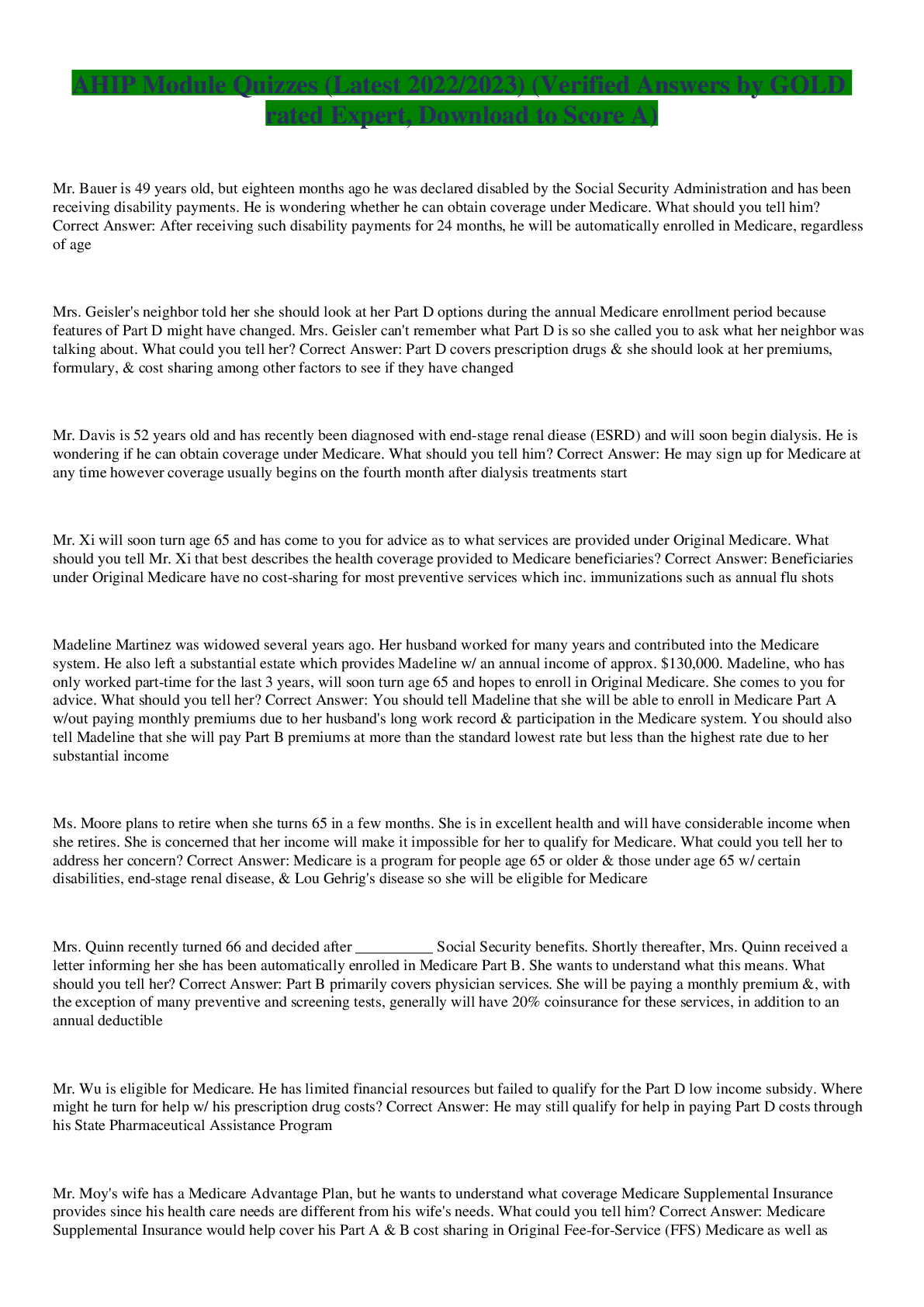 Preview image for AHIP Module Quizzes (Latest 2022/2023) (Verified Answers by GOLD rated Expert, Download to Score A)